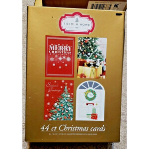 New Trim A Home - Christmas Cards 44 Ct - 4 Designs Snow- Puppies - Tree - Door